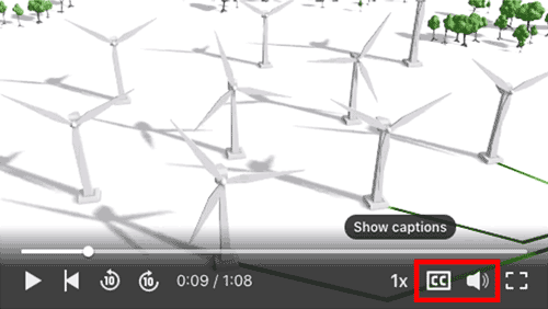 Lucy-captions-video video still of animated power generation windmills